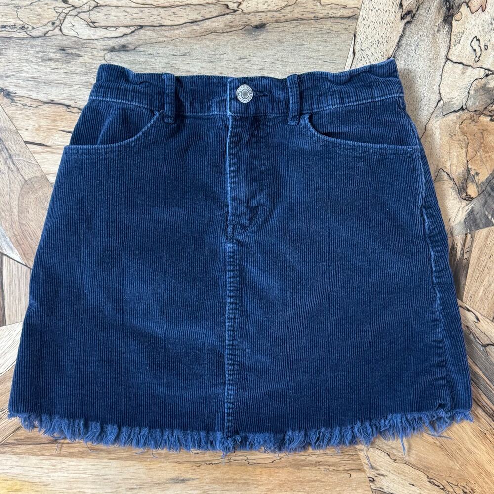 John Galt Brandy Melville Navy Blue Corduroy Frayed Hem Mini Skirt Size Small